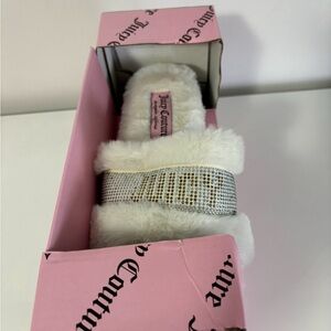 Juicy Couture Luxe Faux Fur Slide Slippers with Embellished Strap SlipOn Sandals